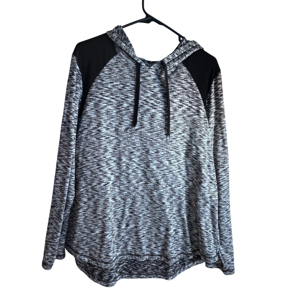 Danskin Now Hoodie XXL Grey Black Space Dye Raglan Active Pullover Womens